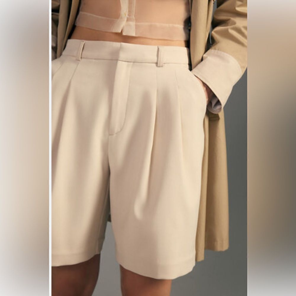 Anthropologie Maeve The Avery Pleated Trouser in cream Shorts -NWT. 8 - Picture 3 of 9